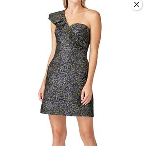 ML Monique Lhuillier One Shoulder Ruffle Sparkly Cocktail Dress Size 16